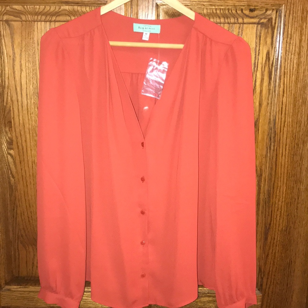 Long sleeve orange button down dress shirt